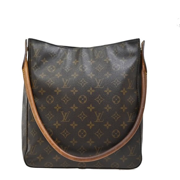 LOUIS VUITTON Logo Looping GM Shoulder Bag Monogram Leather Brown - Picture 1 of 16